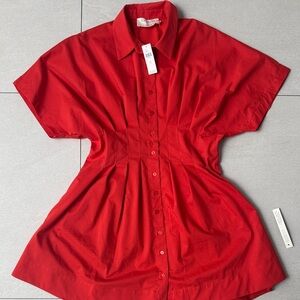 Anthropologie Exquise Red-orange Button-Front Short-Sleeve Shirt Dress